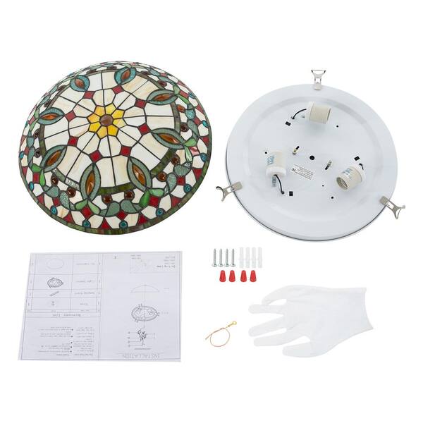 OUKANING Multicolor Vintage Flush Mount 16 in. 3-Light