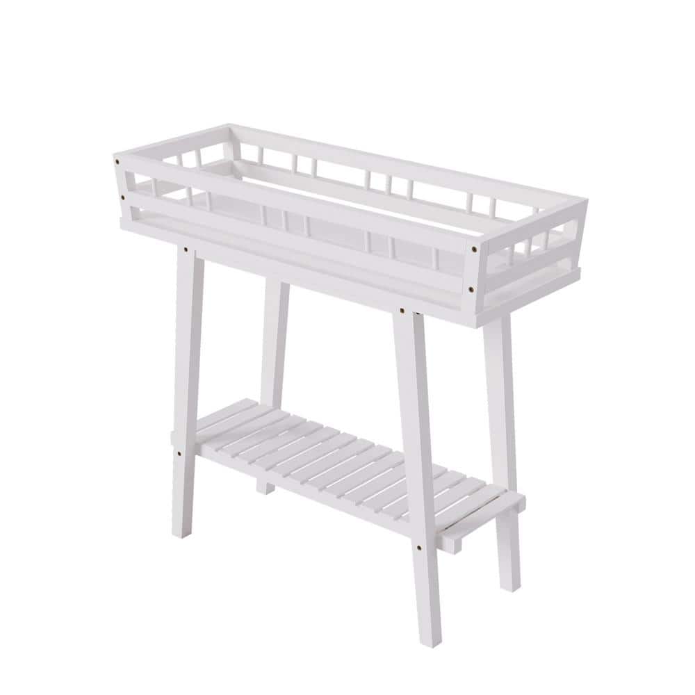 2-Tier White Plant Stand 27.7 in. Tall Rectangular Modern Wooden Display Sh