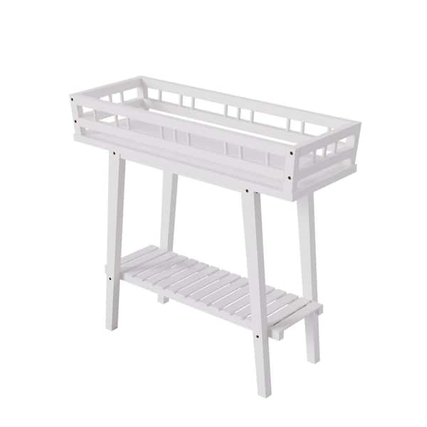 AESOME 2-Tier White Plant Stand 27.7 in. Tall Rectangular Modern Wooden Display Shelving Rack Holder for Sofa Side Home Decor