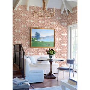 Villa Embellished Ogee Red Nonpasted Non Woven Wallpaper