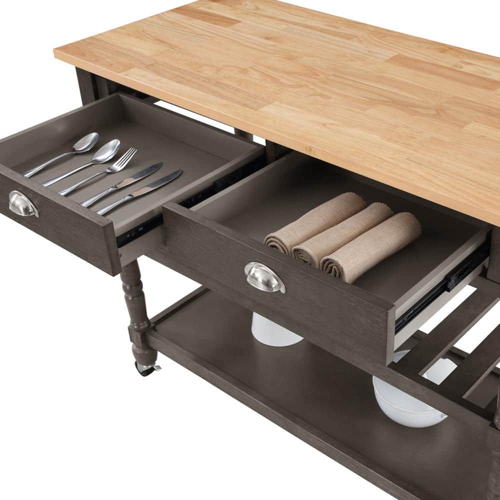 Classic Butcher Block Kitchen Cart with Wine Storage and Drawers