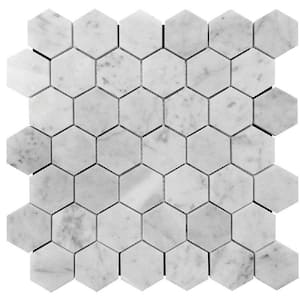 White 11.8 in. x 11.8 in. Hexagon Carrara Matte Finished Marble Mosaic Tile (4.83 sq. ft./Case)