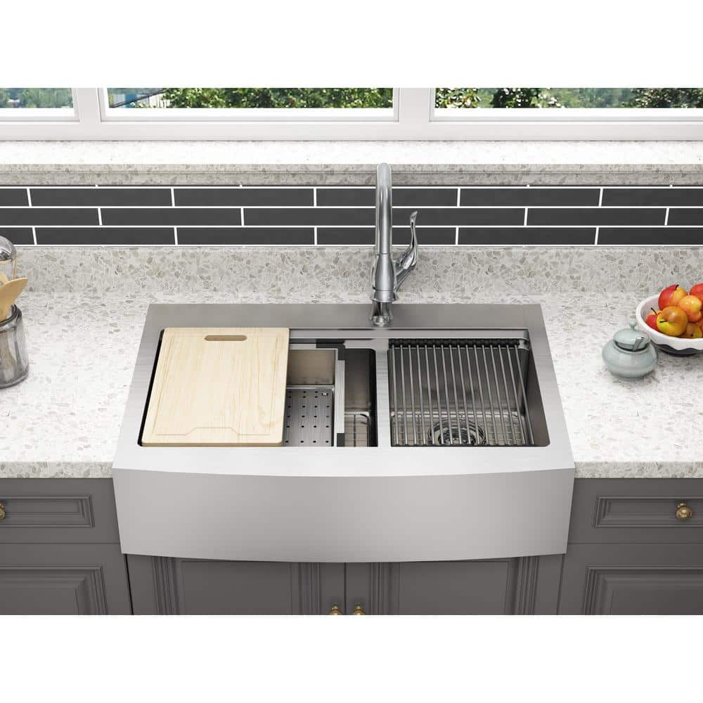Blanchard 33 in. Drop-in/Undermount 60/40 Double Bowl 18-Gauge Stainless Steel 1-Hole Retrofit Workstation Farm Sink price history on PriceWatchPro