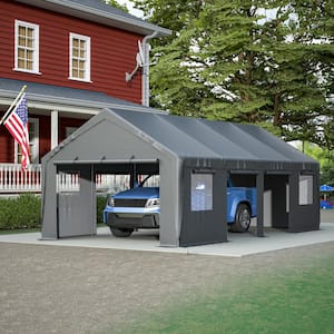 13 ft. x 25 ft. Outdoor Gray Roof Canopy Tent Heavy-Duty Steel Carport with Removable Sidewalls