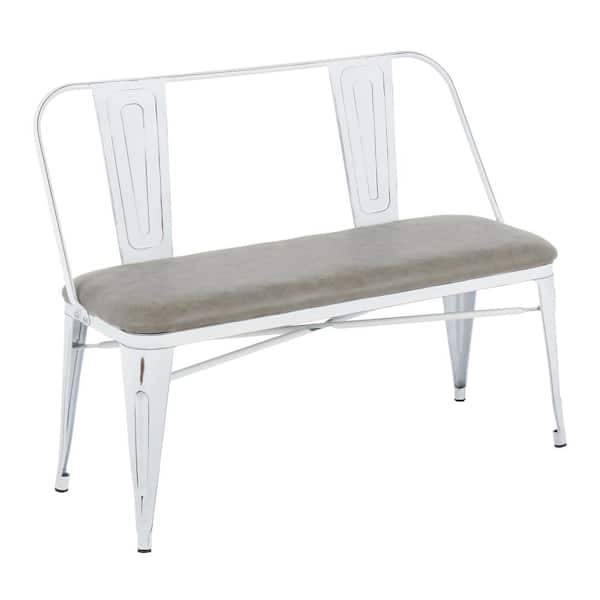 Lumisource Oregon Grey and Vintage White Upholstered Bench