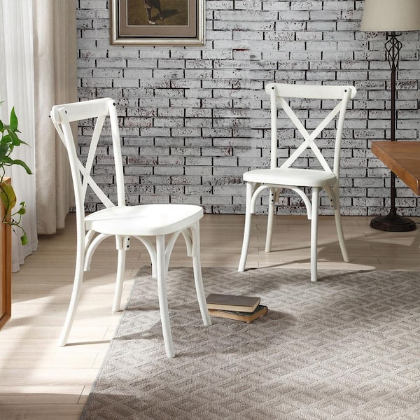 Sudzendf Resin Cross Back Outdoor Dining Chair in Lime White Set of 2