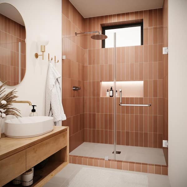 Streamline Gela 48 in. W x 72 in. H Pivot Shower Door, CrystalTech Treated 5/16 in. Tempered Clear Glass, Polished Chrome Hardware