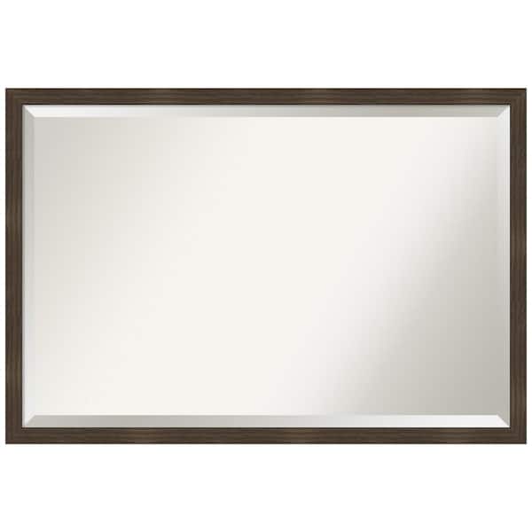 Amanti Art Woodgrain Stripe 38 in. x 26 in. Beveled Casual Rectangle Wood Framed Wall Mirror in Brown