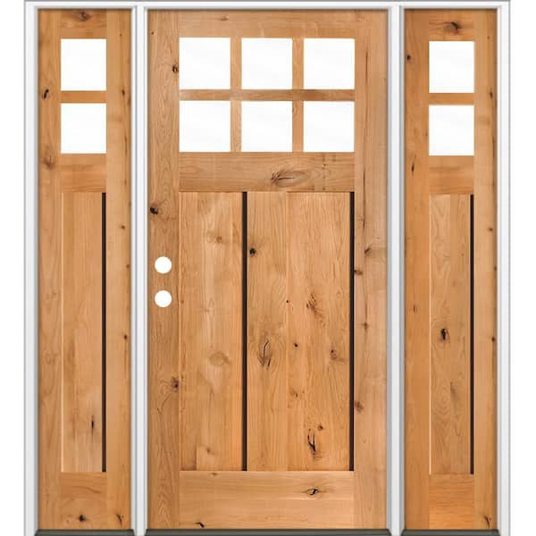 64 in. x 80 in. Knotty Alder Right-Hand/Inswing 6 Lite Beveled Clear Glass Cedar Stain Wood Prehung Front Door with DSL