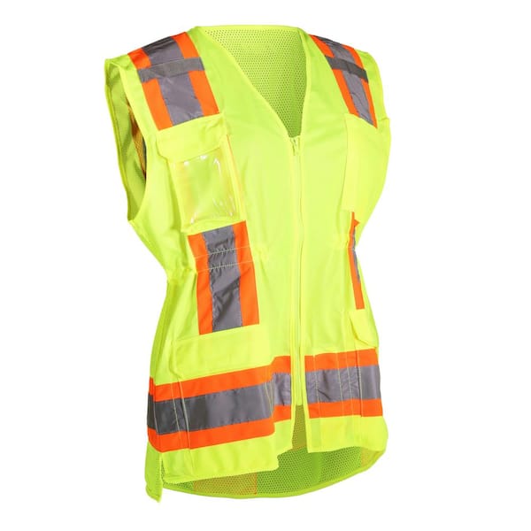 PIP Women's X-Large Hi Vis Yellow 2-Tone ANSI Type R Class 2 Contoured Surveyors Safety Vest with Mesh Back and (11-Pockets)