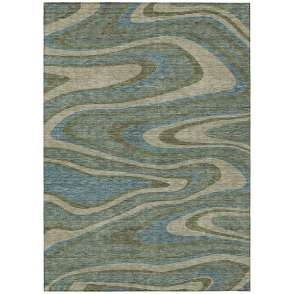 Chantille Machine Washable Indoor/Outdoor Abstract ACN2493 Basil 9 ft. x 12 ft. Area Rug