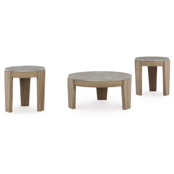 Signature Design By Ashley Guystone 34.13 in. Brown/Gray Round MDF Coffee Table (Set of 3)