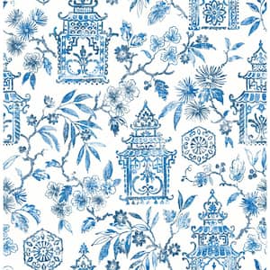 Helaine Blue Pagoda Wallpaper Sample