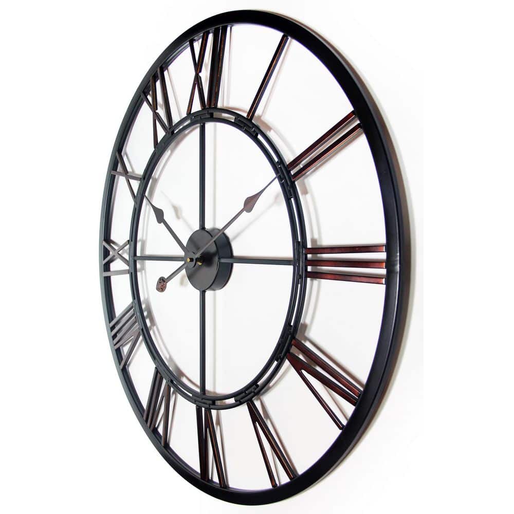 Oversized Bronze Metal Industrial Wall Clock with Cut Out Design