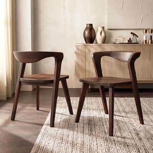 Shelun III Rich Walnut Wood Dining Chairs with Curved Backrest (Set of 2)