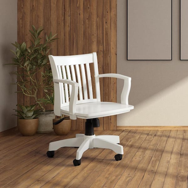 OSP Home Furnishings Deluxe Wood Adjustable Height Bankers Chair Finish in White with Nonadjustable Arms