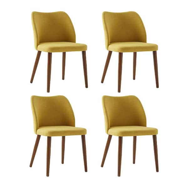 JAYDEN CREATION Eliseo Mustard Modern Upholstered Dining Chair with Solid Wood Tapered Legs Set of 4
