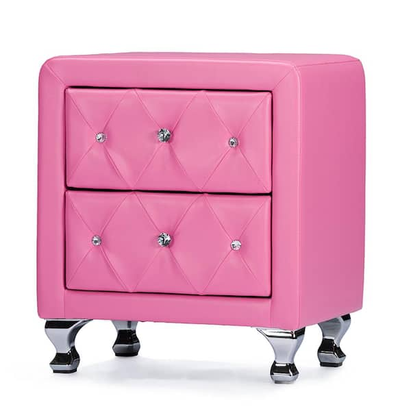 Baxton Studio Stella Pink Faux Leather Upholstered Nightstand