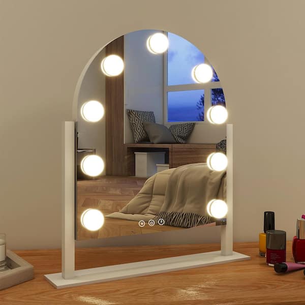GLSLAND 11 in. W x 13 in. H LED Light Arch Metal Framed Makeup Vanity Mirror White Hollywood Mirror