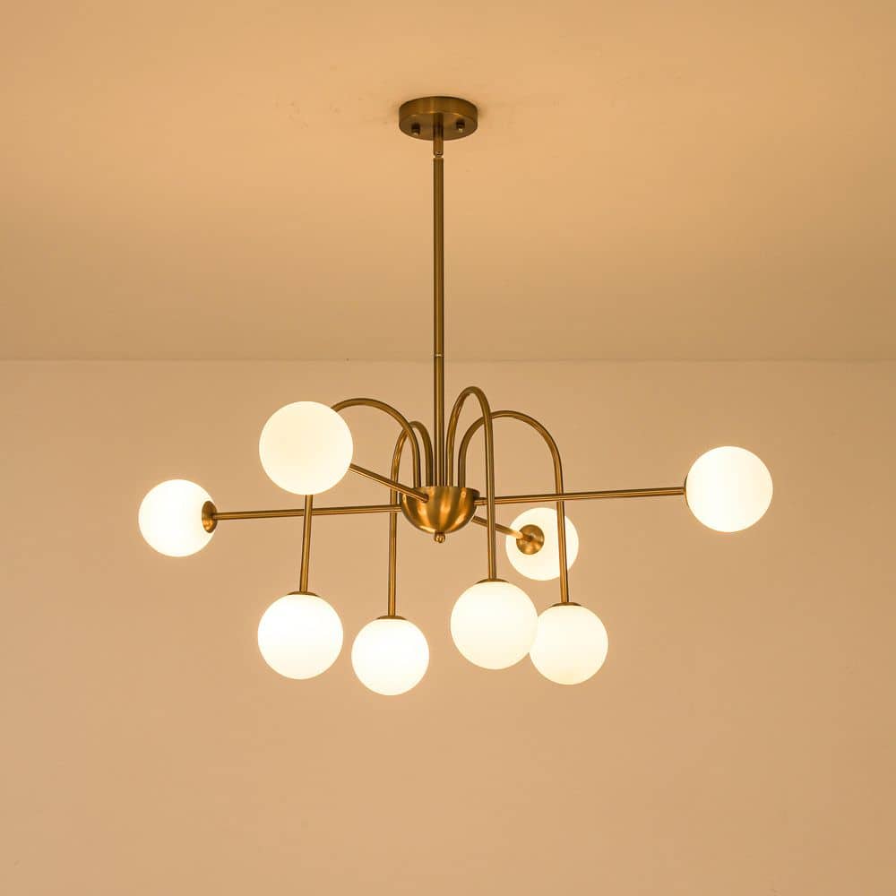 Brightridge 8-Light Modern Brass Sputnik Branch Linear Chandelier with Opal Glass Globe Shades for Living Room price history on PriceWatchPro
