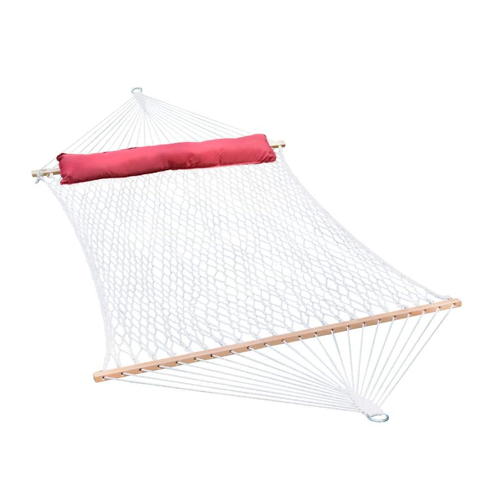 Algoma 13' White Cotton Rope Hammock with Red Pillow