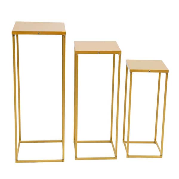 YIYIBYUS 27.56 in. x 10.23 in. Set of 3 Metal Square Gold Wedding Backdrop Grande Vinyl Arbor