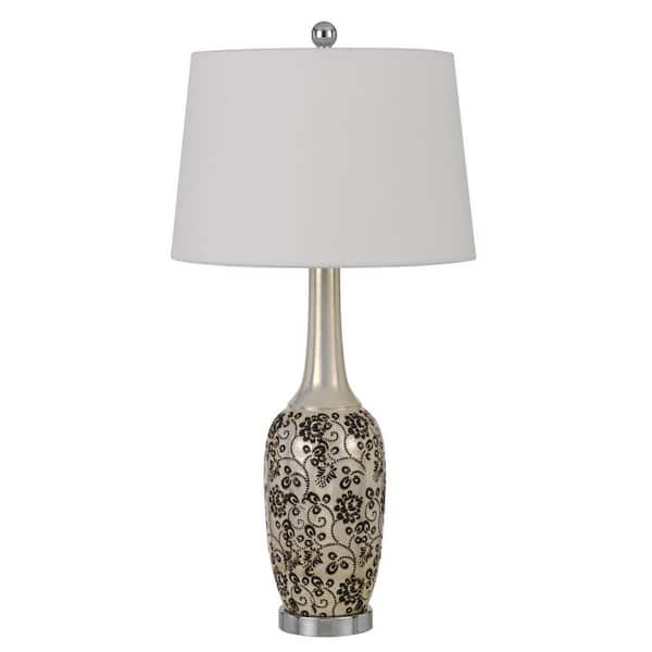 30 in. Silver Metal 2-Light Bedside Table Lamps with White Globe Shade (Set of 2)