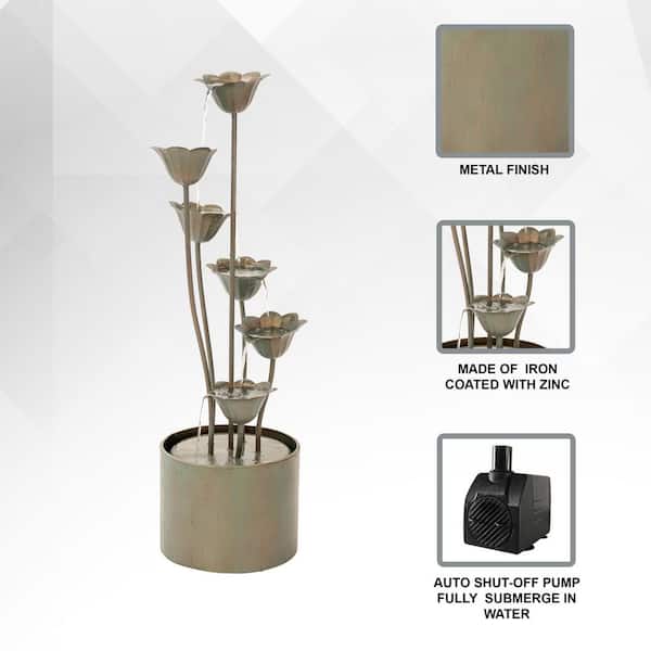 XBRAND Metal Sculptural Cascade Multi-Tiered Flower Water Fountain