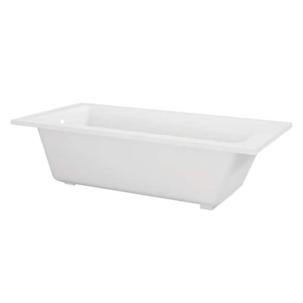 Aqua Eden 66.9 in. x 31.9 in. Acrylic Rectangular Drop-In Soaking Bathtub with Reversible Drain in Glossy White