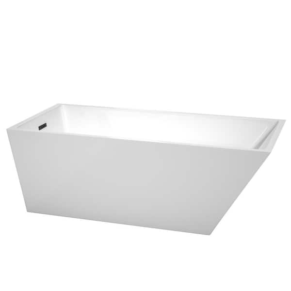 Wyndham Collection Hannah 67 in. Acrylic Flatbottom Bathtub in White with Matte Black Trim