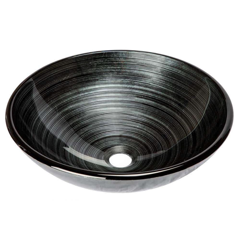 16.38'' Silver and Black Glass Vessel Sink