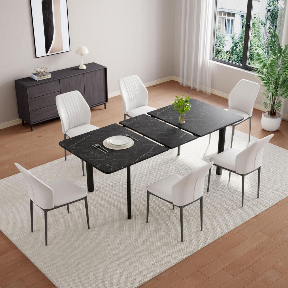 Go Janel GOJANE Modern 7-Piece Extendable Rectangle Gray MDF Top Dining Room Set ...