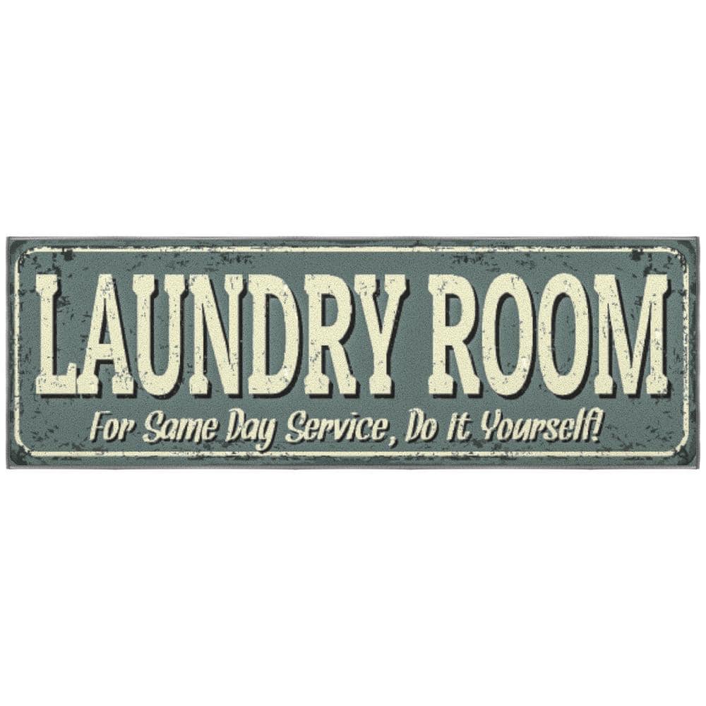 Baby Blue Rubberback Rectangular Laundry Room Runner Rug