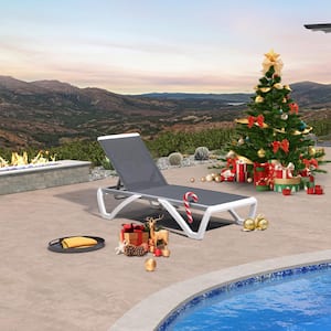 Patio Chair Set Plastic Outdoor Chaise Lounge Chairs for Outside Beach in-Pool Lawn Poolside, Grey