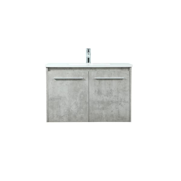 Unbranded Simply Living 30 in. W x 18 in. D x 19.7 in. H Bath Vanity in Concrete Grey with Ivory White Engineered Marble Top