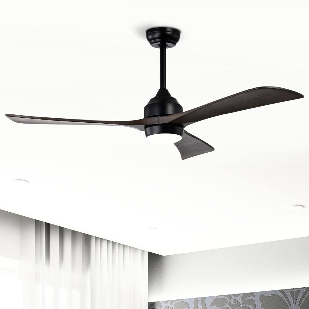 52 in. Modern Matte Black DC Motor Downrod Ceiling Fan Natural Solid Wood Blades LED Remote price history on PriceWatchPro