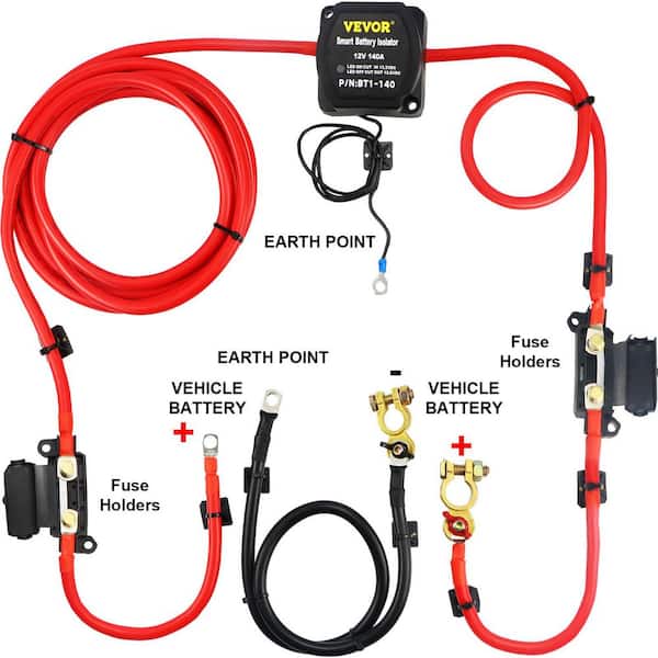 Dual Battery Isolation Kit, 6m. 12-Volt, Auto Split Charge Relay System 140AMP VSR, Fits RVs Marine Crafts Cars Trucks