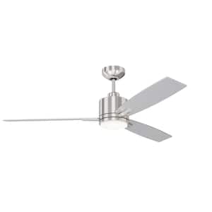 Nuvel 52 in. Outdoor Satin Nickel Standard Ceiling Fan with True White Integrated LED with Remote Included