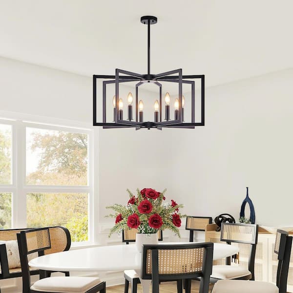 27 in 8-light Black Chandelier Large Ceiling Lighting for Living Room Dining Light Fixture Dining Room Kitchen