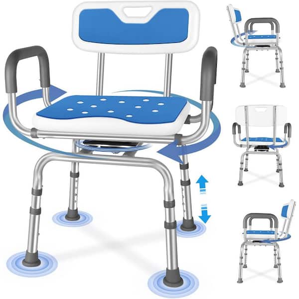 17.7 in. W Freestanding 360° Swivel Seat, Adjustable Height, Arms and Back Shower Chair in Blue