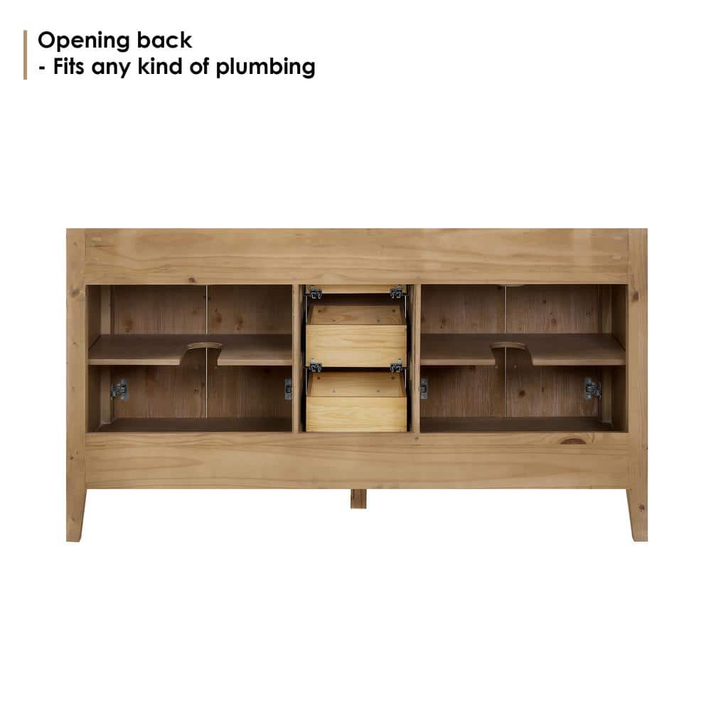 Laurel 59.2" Weathered Fir Double Bathroom Vanity Base