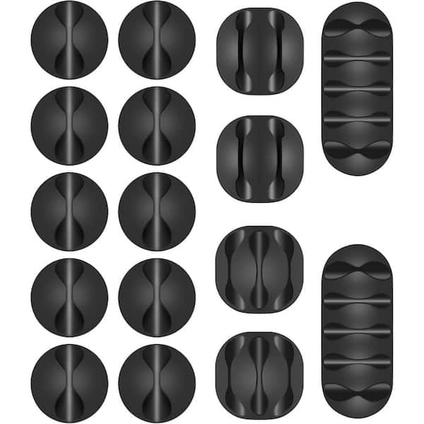 Vrbgify Cable Clips Management Cord Organizer with Self Adhesive Wire Holder for Home, Office Car in Black (16-Pack)