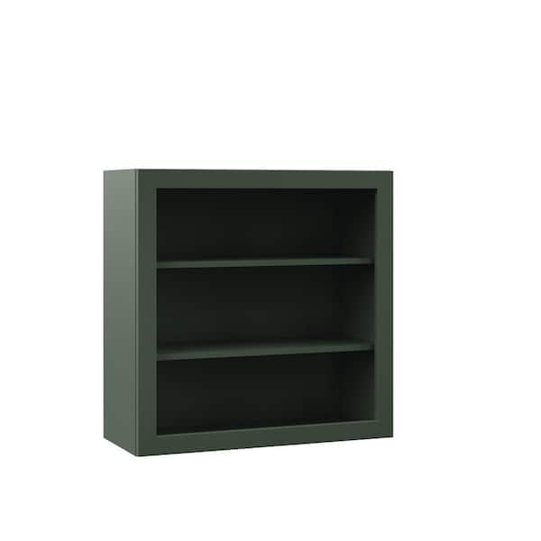 Hampton Bay Designer Series Melvern 33 in. W x 12 in. D x 30 in. H Assembled Shaker Wall Open Shelf Kitchen Cabinet in Forest