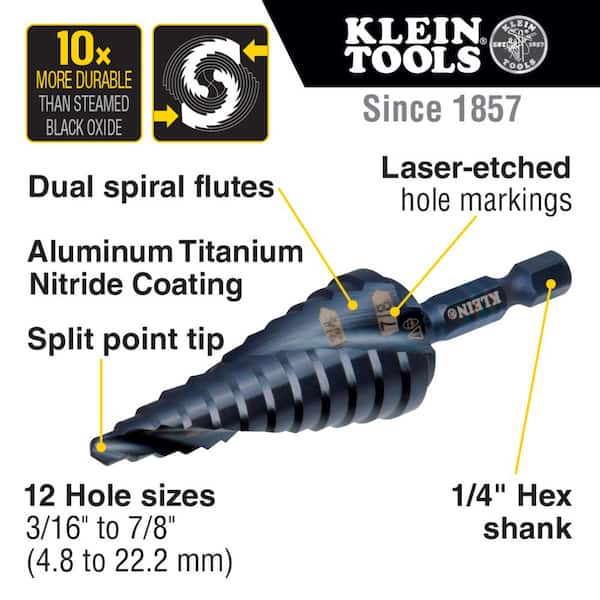 #14 3/16 in. to 7/8 in. Step Drill Bit, Impact Shaft, Double Spiral Flute