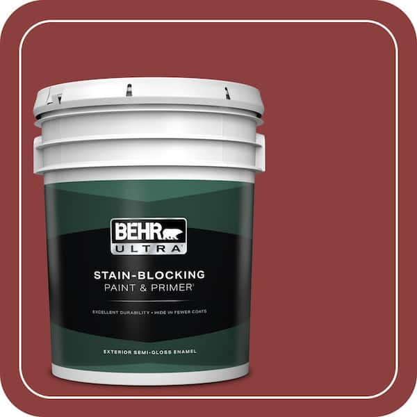 BEHR ULTRA 5 gal. #BXC-27 Carriage Red Semi-Gloss Enamel Exterior Paint & Primer
