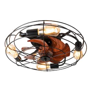 11.02  in. Indoor Vintage Farmhouse Iron Cage Ceiling Fan Light with Lighting Kit and Remote Control (Black)