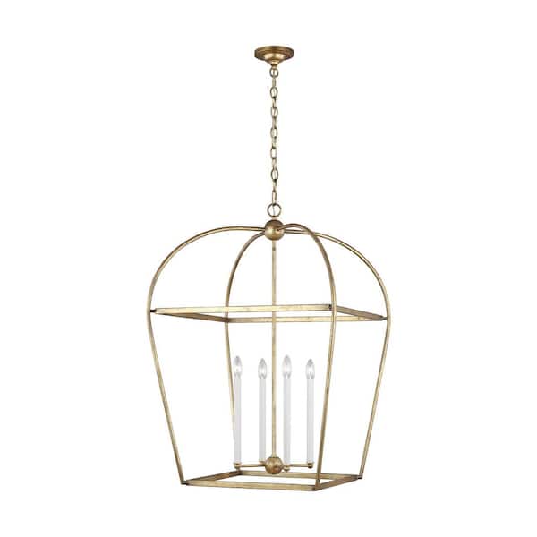 Generation Lighting Stonington Large 4-Light Antique Gild Lantern Cage Pendant Light