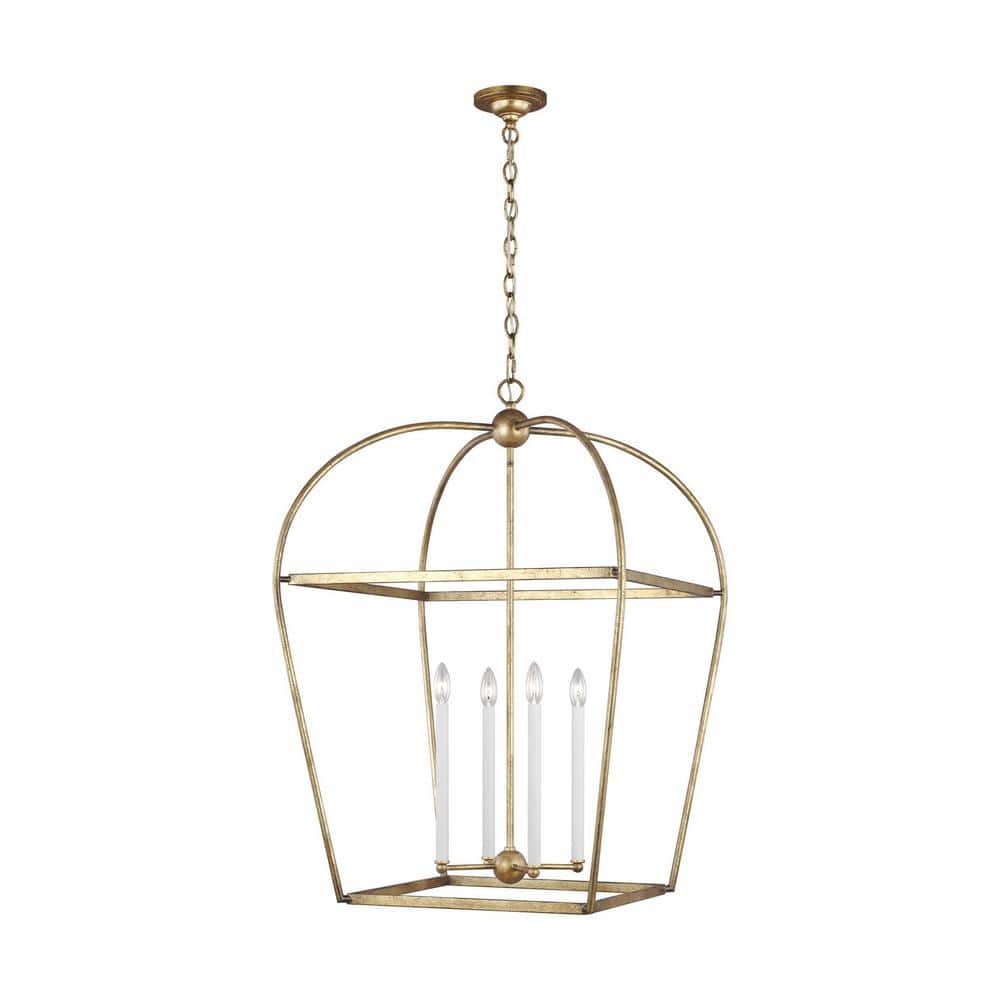 Antique Gild 4-Light Glass Lantern Chandelier