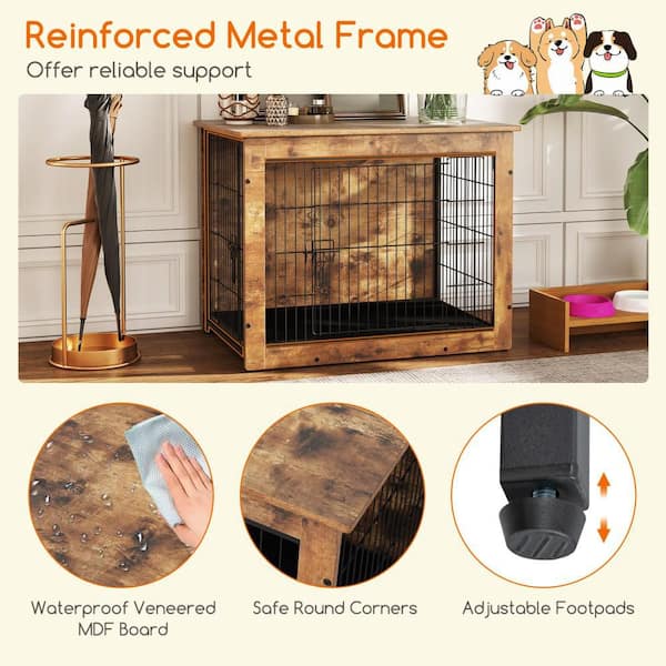 Gymax Brown Wood Dog Crate Furniture for Small/Medium Dogs 33 in