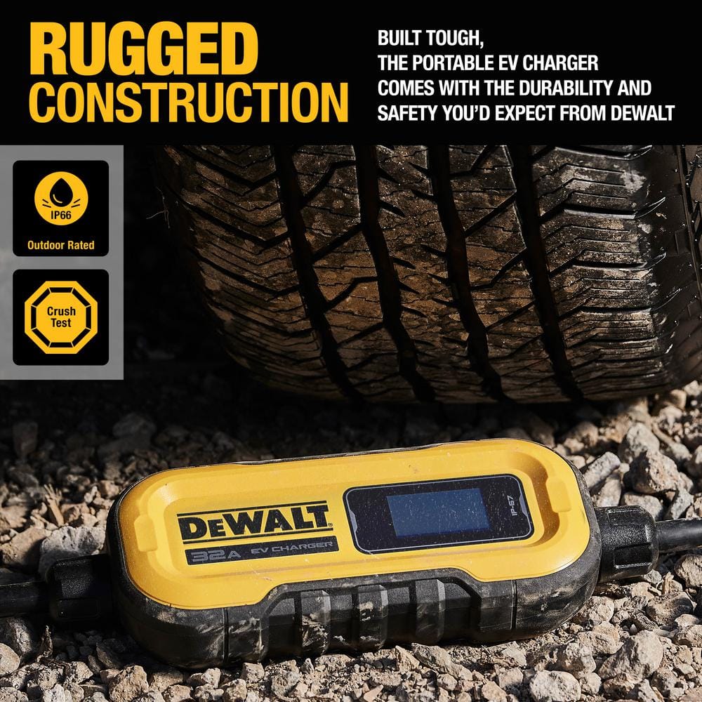 DEWALT Yellow and Black Portable Level 2 Electric Vehicle Charger with 25 ft Cable